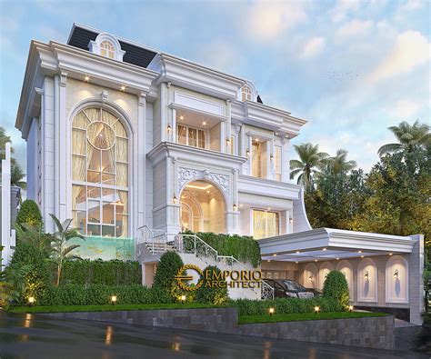 Desain Tampak Depan 2 Rumah Klasik 4 Lantai Ibu Agustina di Sentul City