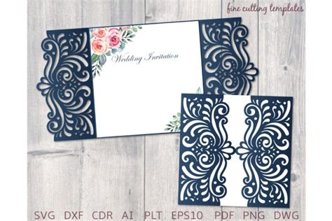 Gate Fold Wedding Invitation Card Template Laser Cut Cricut