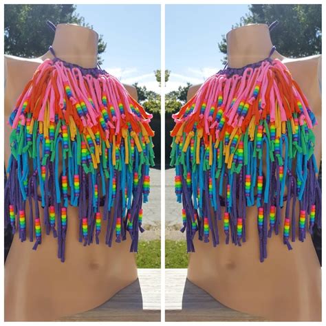Made To Order Epic Rainbow Fringe Kandi Halterkandi Bra Rave Halterrave Brarave Outfit