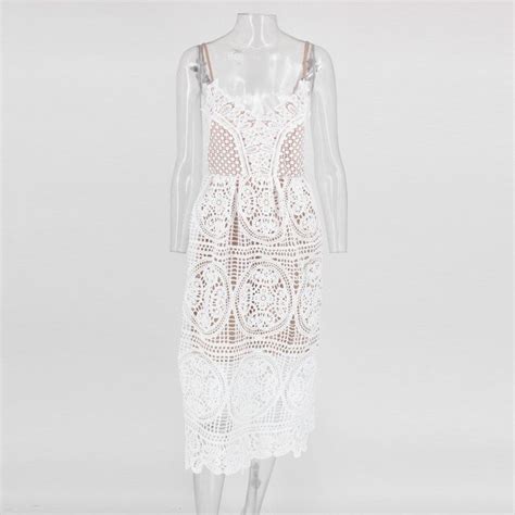 Fuedage White Lace Dress Women Red Backless Sexy Party Dresses Elegant Solid V Neck Spaghetti