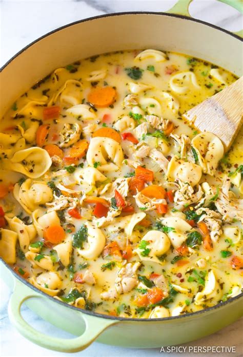Saute the onions, carrots and celery in the olive oil or butter. Creamy Chicken Tortellini Soup Recipe (VIDEO) - A Spicy ...