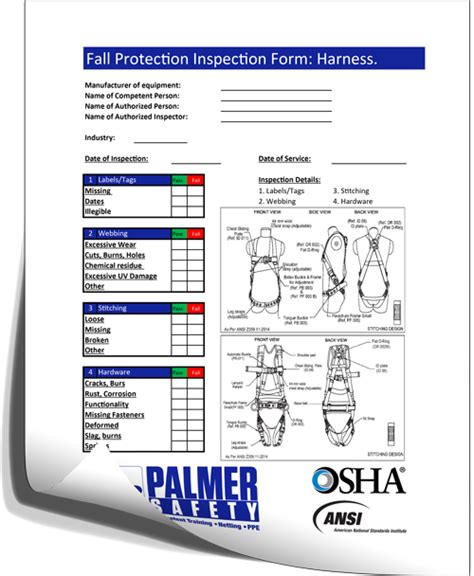 Occupational health and safety regulators around the world such as osha , hse. Inspection Forms - Palmer Safety