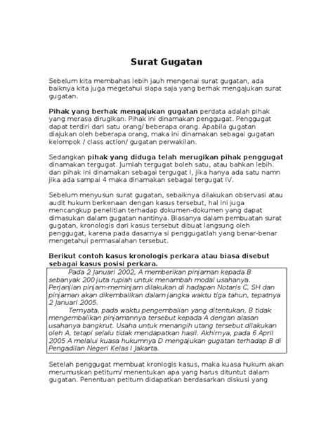 Syukur alhamdulillah penyusun ucapkan kehadirat allah swt yang telah melimpahkan. Contoh Surat Gugatan Perdata Masalah Tanah
