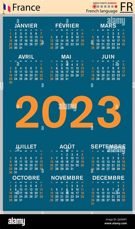 French Vertical Pocket Calendar For 2023 Two Thousand Twenty Three