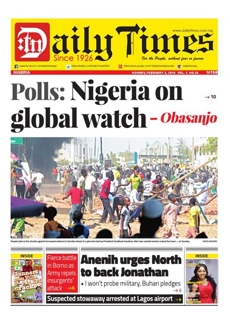 What time zone is nigeria using? Daily Times of Nigeria Newspaper - Monday, 2nd of February ...