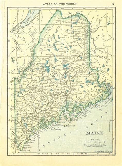 1911 Handy Atlas Vintage Map Pages Vermont On One Side And Maine On