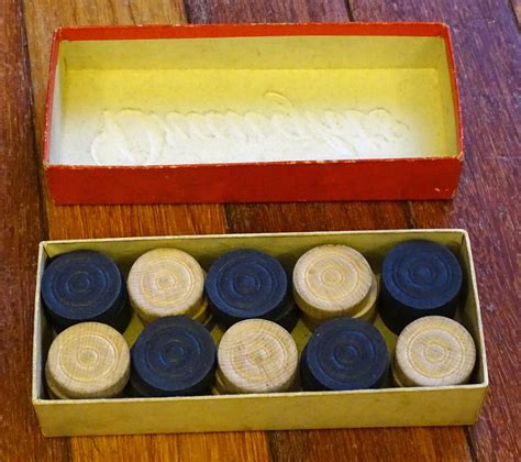 1900s Edwardian British Draughts Checkers Set With Board Tomsk3000