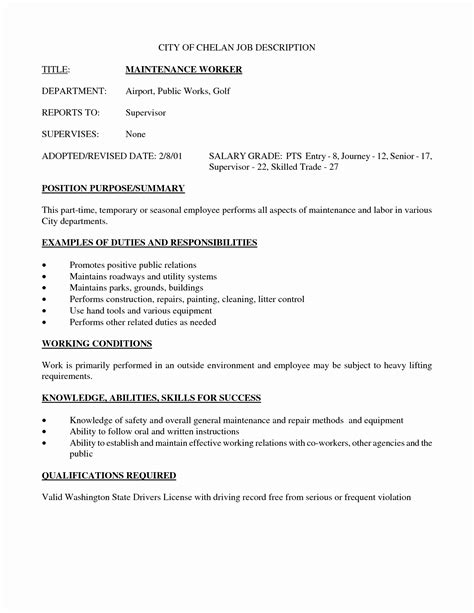 Under general supervision, this position performs a variety of work in the maintenance and repairs of buildings, facilities and equipment. General Maintenance Worker Resume | Latter Example Template