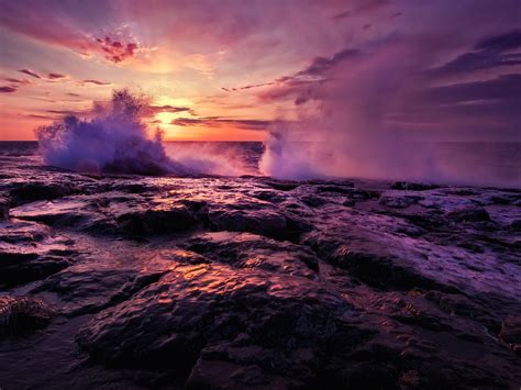 Wallpaper Sea Sunset Water Splash Rocks 2560x1600 Hd Picture Image