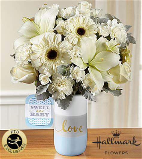 Baby flowers hand delivered by a local florist. FTD Sweet Baby Boy Bouquet by Hallmark - DELUXE - Same Day ...