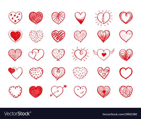 Red Heart Doodles Collection Royalty Free Vector Image