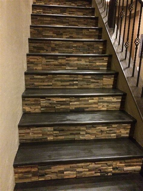 From Carpeting To Stained Wood With Custom Risers Tiled Staircase