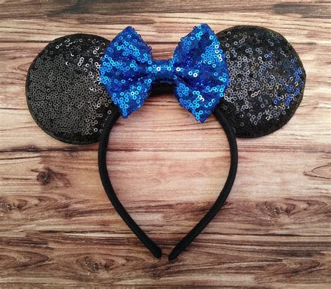 Disney Ears Headband With Blue Sequin Bow For Adults Minnie Etsy