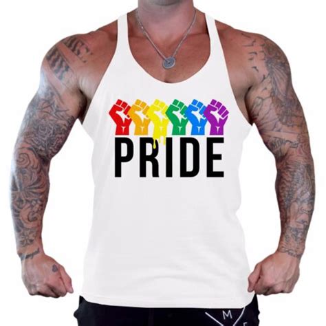 Men S Rainbow Pride Fists Workout Stringer Tank Top LGBT Gym Gay