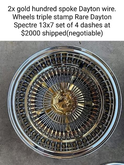 Gold Hundred Spoke Dayton Wire Wheels Triple Stamp Rare Dayton Spectre