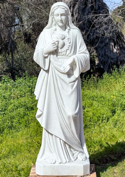 Stunning Large White Marble Standing Sacred Heart Mother Mary Statue