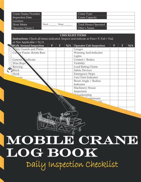 Mobile Crane Daily Inspection Checklist Log Book Crane Operator Log