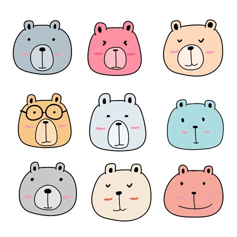 Premium Vector Hand Drawn Cute Bear Characters Set