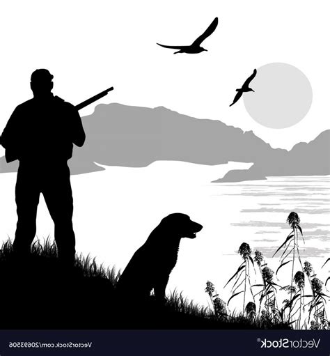 Silhouette Of A Hunter With Dog Vector Createmepink