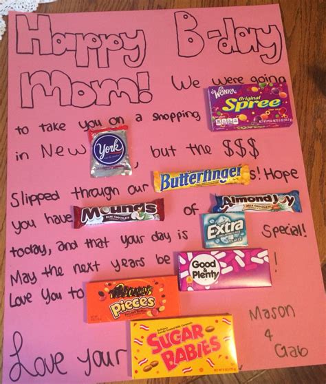 Happy Birthday Candy Poster For Mom Homemade Birthday Ts Birthday