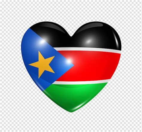 Ícone de bandeira de coração 3d do símbolo do sudão do sul isolado no branco com traçado de