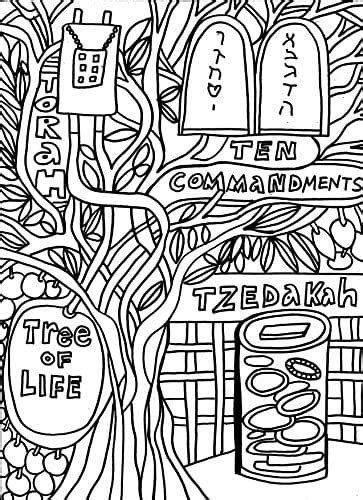 Jewish Coloring Poster—torah Tree Of Life Tzedakah Handmade