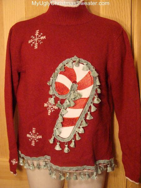 Ugly Christmas Sweater Candy Cane With Tassel Fringe