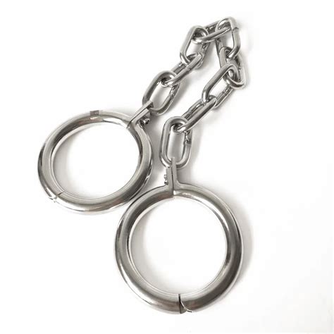 Stainless Steel Long Chain Leg Irons Ankle Cuffs Metal Bondage