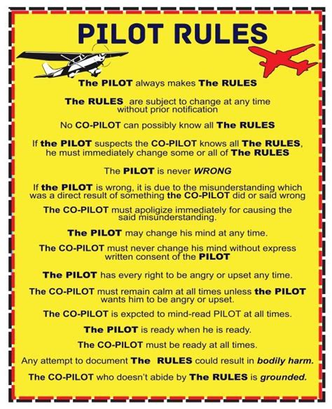 Pilot Rules Aviation Poster In Tear Proof Sheet With Gum Pilot