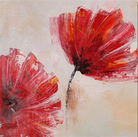 Palette Knife Canvas Abstract Red Flowers Art Hand Painted