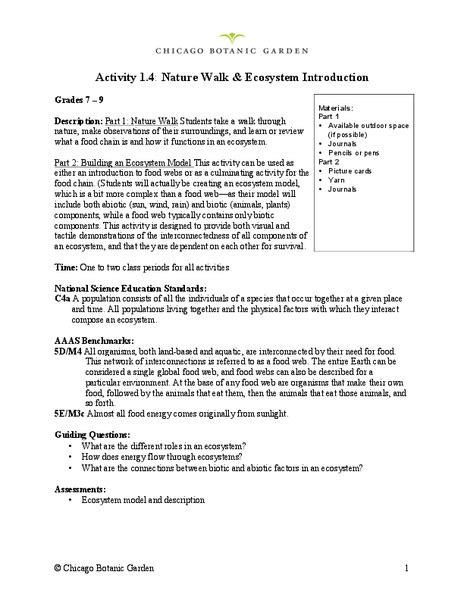 Nature Walk And Ecosystem Introduction Lesson Plan For 7th 9th Grade