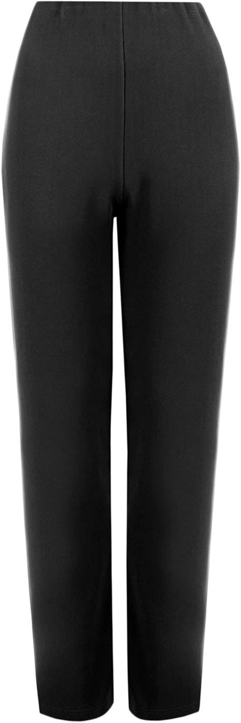 Myshoestore Ladies Womens Straight Leg Trousers Finely Soft Ribbed Stretch Pull On Pants Casual