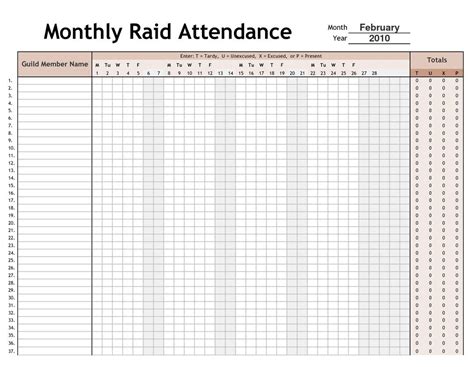 Printable 2017 Employee Attendance Calendar 4 Attendance Sheet