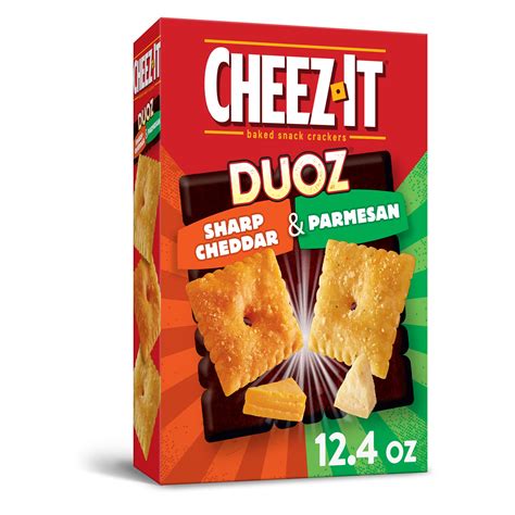 Approximately 26 by 24 millimetres (1.0 by 0.94 in), the rectangular crackers are made with wheat flour, vegetable oil, cheese made with skim milk, salt, and spices. Cheez-It, Baked Snack Cheese Crackers, Sharp Cheddar ...