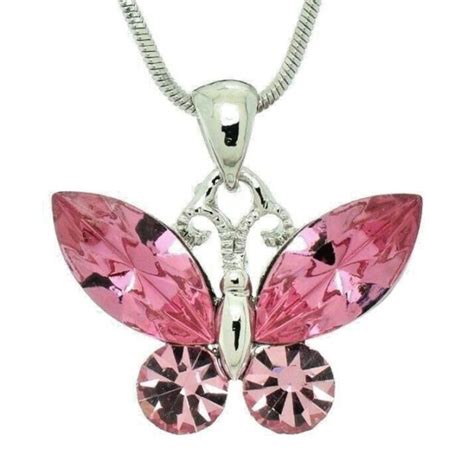 Butterfly Pendant Made With Swarovski Crystal Pink Color Necklace T