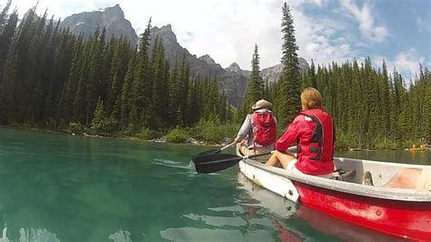 Canoeing On Lake Moraine In Banff National Park Youtube