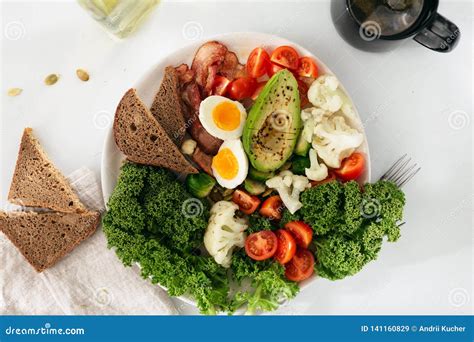 Plate Healthy Food Breakfast Lunch Top View Balanced Food Stock Image