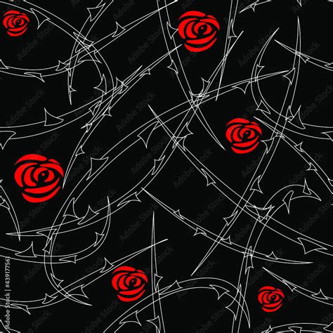 Seamless Pattern With The Image Of Flowers And Rose Thorns On A Dark