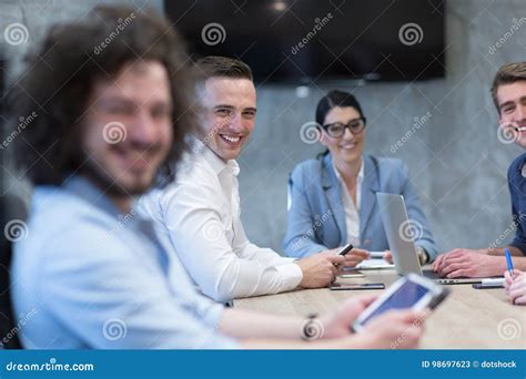 Startup Business Team At A Meeting At Modern Office Building Stock