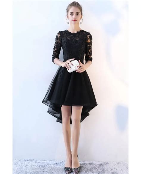 black lace half sleeve high low homecoming prom dress bls86046