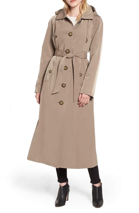 London Fog Long Trench Coat With Detachable Hood And Liner In Natural Lyst