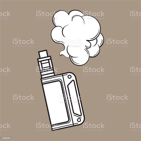 Hand Drawn Vape Vaping Device With Smoke Cloud Sketch Illustration