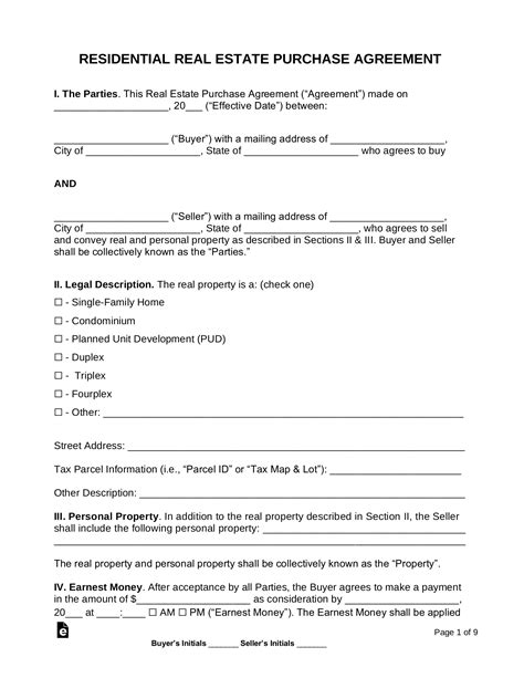 Free Purchase And Sale Agreement Template Word Pdf Eforms