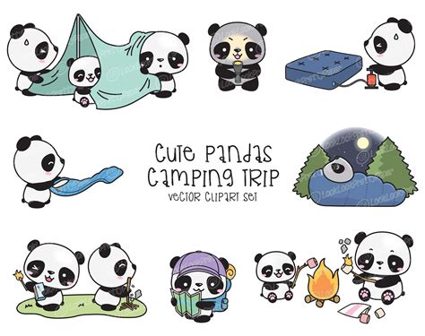Kawaii Pandas Go Camping 17 New Panda Icons Perfect For Planners And