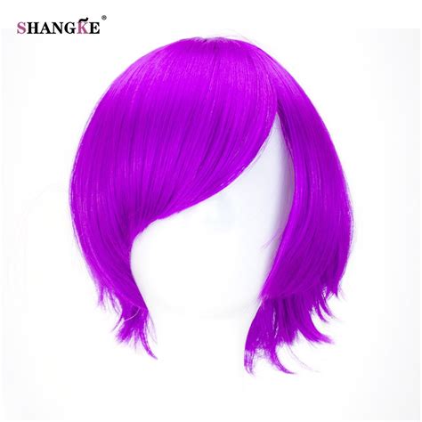 shangke short straight hair synthetic wigs 10 colors purple pink black quality high temperature