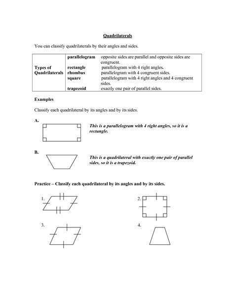 8 Classifying Quadrilaterals Worksheets