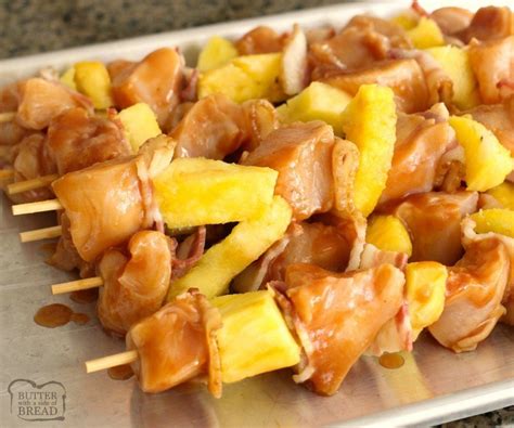 If 'teri' means 'shine,' and 'yaki' refers to grilling, then these chicken skewers are the poster children for teriyaki. BBQ CHICKEN PINEAPPLE KABOBS with BACON - Butter with a ...
