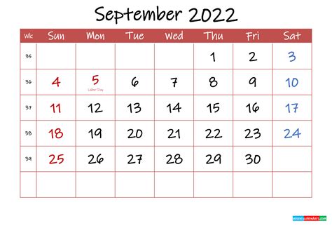 Printable September 2022 Calendar With Holidays Template Ink22m33