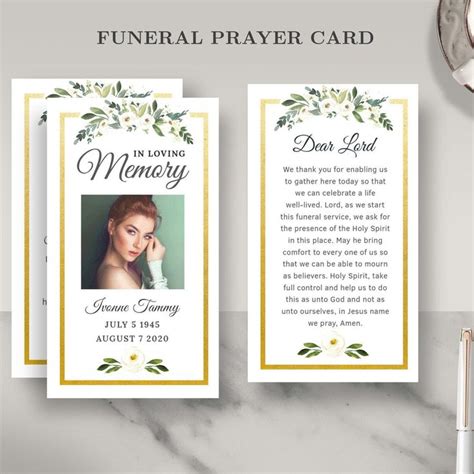 Printable Funeral Prayer Card Word Template Memorial Photoshop
