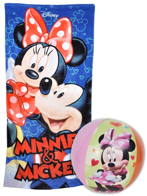 Mickey Minnie Mouse Beach Towel 58x28 And Minnie Beach Ball 2pc Walmart